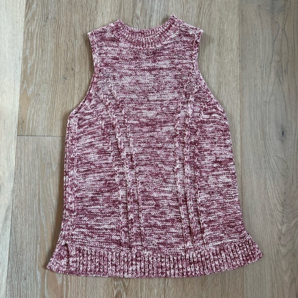 LOFT Sleeveless Knit Sweater Vest Top in Red & White Marled Size M Petite